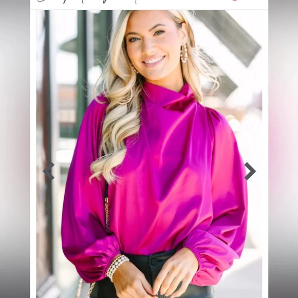 NWOT Joy Magenta Purple Satin Blouse - Picture 4 of 13